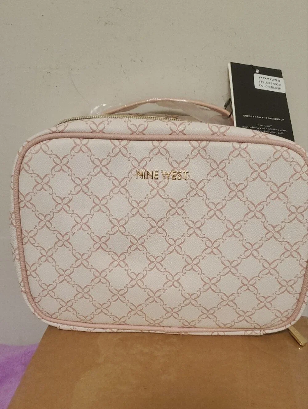 Nine West Blush Pink Logo-Print Cosmetic Case